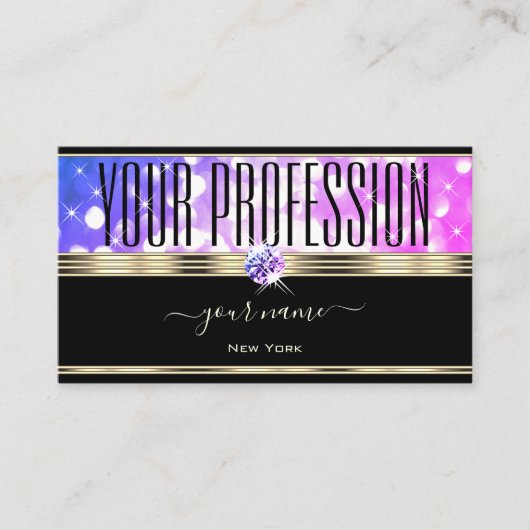 Roze Paarse Sparkle Glitter Zwart en Goud  Visitekaartje (Voorkant)