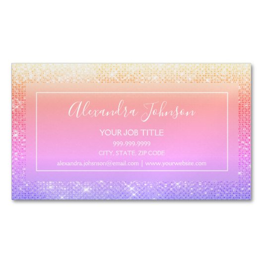 Roze Paarse Sparkle Modern en Elegant Magnetisch Visitekaartje (Voorkant)