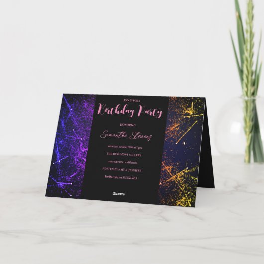 Roze Paarse sparkles Navy Blue Photo Birthday (Achterkant)