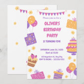 Roze Paarse Speelse Eenvoudige kinderen verjaardag Kaart (Voorkant / Achterkant)