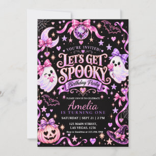 Roze Paarse Spook Disco Halloween Verjaardag Kaart