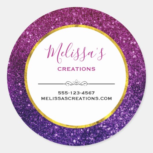 Roze & Paarse Sprankelende Glitter Edelstenen Bedr Ronde Sticker (Voorkant)