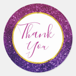 Roze Paarse sprankelende glitter edelstenen dank u Ronde Sticker