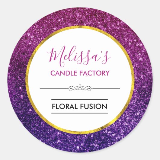 Roze Paarse Sprankelende Glitter Pareltjes Candle  Ronde Sticker (Voorkant)