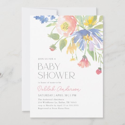 Roze Paarse Spring Floral Baby shower Kaart (Voorkant)