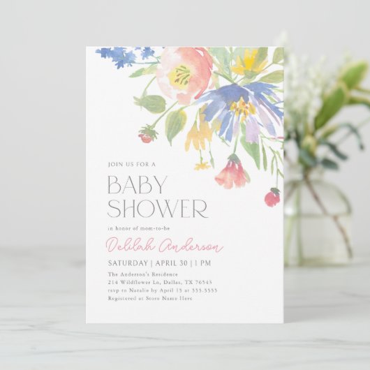 Roze Paarse Spring Floral Baby shower Kaart (Staand voorkant)
