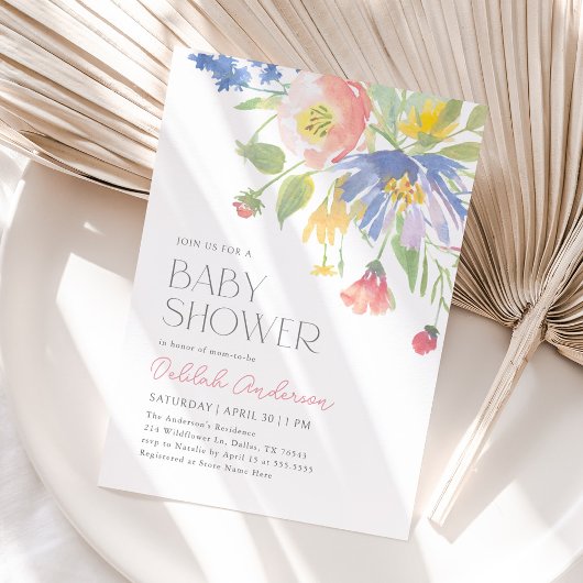 Roze Paarse Spring Floral Baby shower Kaart