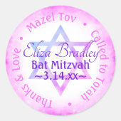 Roze Paarse Star Bat Mitzvah Party Favor Sticker (Voorkant)