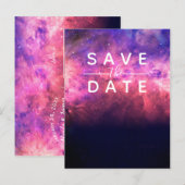 Roze Paarse Starry Sky Cosmic Galaxy Save the Date Aankondigingskaart (Voorkant / Achterkant)