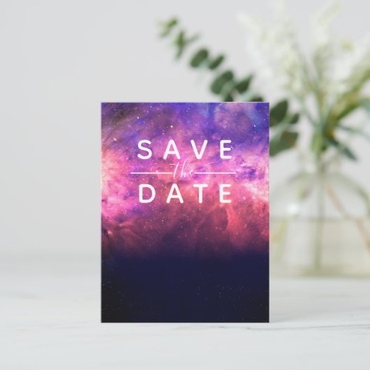 Roze Paarse Starry Sky Cosmic Galaxy Save the Date Aankondigingskaart (Staand voorkant)