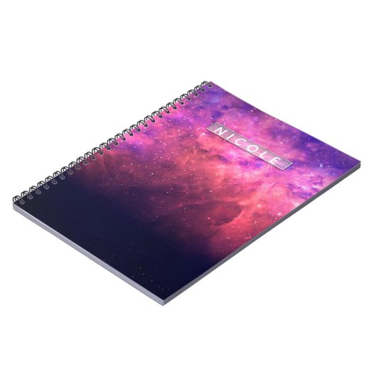 Roze Paarse Starry Sky Cosmic Galaxy Sky Fire Glow Notitieboek (Linkerzijde)