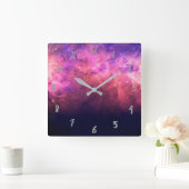 Roze Paarse Starry Sky Cosmic Galaxy Sky Fire Glow Vierkante Klok (Huis)