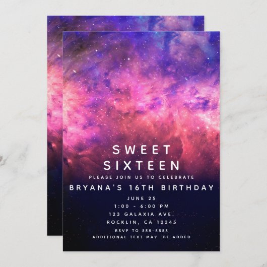Roze Paarse Starry Sky Cosmic Galaxy Sweet 16 Kaart (Voorkant / Achterkant)