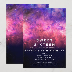 Roze Paarse Starry Sky Cosmic Galaxy Sweet 16 Kaart