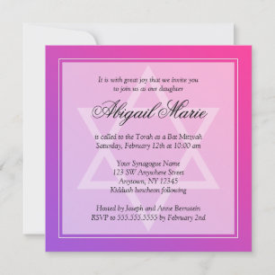 Roze Paarse ster van David Bat Mitzvah Square Kaart