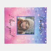 Roze Paarse Sterren Aangepaste Foto en Naam Quote Fleece Deken (Voorkant (Horizontaal))