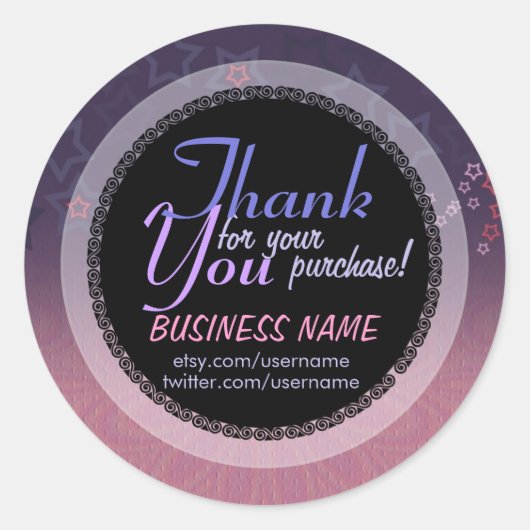 Roze paarse sterren Business Dank u Sticker (Voorkant)