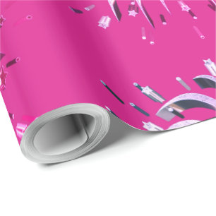 Roze Paarse Sterren Vuurwerk Elegant Feestelijk Cadeaupapier
