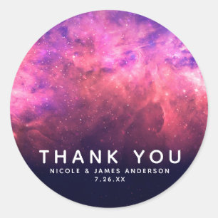 Roze Paarse Sterrenhemel Kosmische Melkweg Hemel V Ronde Sticker
