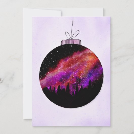 Roze Paarse Sterrennacht Hout Kerstbal Feestdagenkaart (Voorkant)