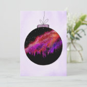 Roze Paarse Sterrennacht Hout Kerstbal Feestdagenkaart (Staand voorkant)