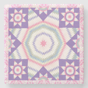 Roze Paarse  stijl Quilt Square Marble Stenen Onderzetter