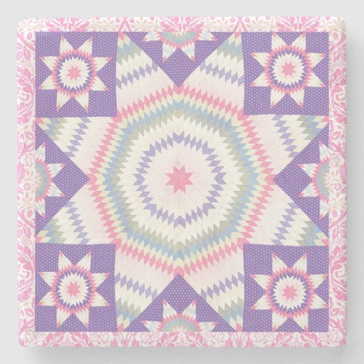 Roze Paarse  stijl Quilt Square Marble Stenen Onderzetter (Voorkant)