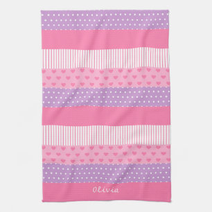 Roze Paarse Stippen Strepen Harten Patroon Theedoek