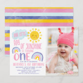 Roze Paarse straaltje van de zon 1e verjaardag Kaart (Voorkant / Achterkant)