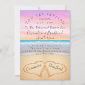 Roze Paarse Strand 2 Harten Zandrepetitie Diner Kaart (Voorkant)