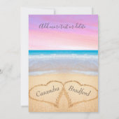 Roze Paarse Strand 2 Harten Zandrepetitie Diner Kaart (Achterkant)