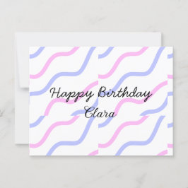 Roze paarse strepen gelukige verjaardag voeg naam  briefkaart