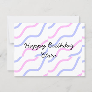Roze paarse strepen gelukkige verjaardag voeg naam briefkaart