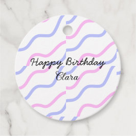 Roze paarse strepen Happy Birthday Naam toevoegen  Bedankjes Labels