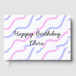 Roze paarse strepen Happy Birthday Naam toevoegen  Gastenboek