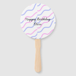 Roze paarse strepen Happy Birthday Naam toevoegen  Handwaaier