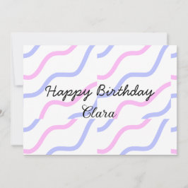 Roze paarse strepen Happy Birthday Naam toevoegen  Kaart