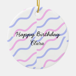 Roze paarse strepen Happy Birthday Naam toevoegen  Keramisch Ornament