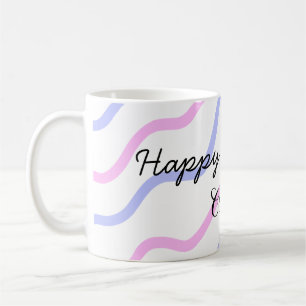 Roze paarse strepen Happy Birthday Naam toevoegen Koffiemok