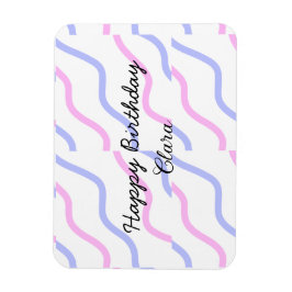 Roze paarse strepen Happy Birthday Naam toevoegen  Magneet
