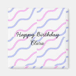 Roze paarse strepen Happy Birthday Naam toevoegen  Magneet