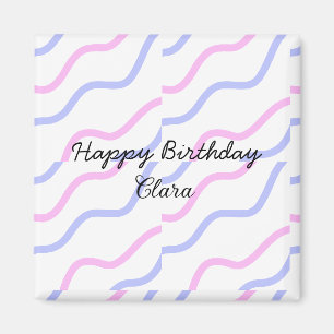 Roze paarse strepen Happy Birthday Naam toevoegen Magneet