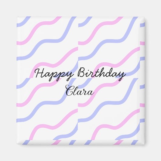 Roze paarse strepen Happy Birthday Naam toevoegen  Magneet (Voorkant)