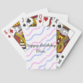 Roze paarse strepen Happy Birthday Naam toevoegen  Pokerkaarten