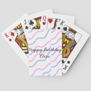 Roze paarse strepen Happy Birthday Naam toevoegen Pokerkaarten