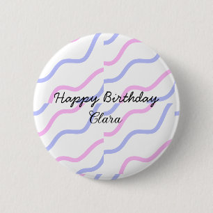 Roze paarse strepen Happy Birthday Naam toevoegen Ronde Button 5,7 Cm