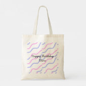 Roze paarse strepen Happy Birthday Naam toevoegen  Tote Bag (Achterkant)