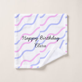 Roze paarse strepen Happy Birthday Naam toevoegen  Washandje