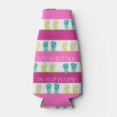 Roze Paarse strepen strand Flesjeskoeler (Voorkant)