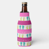 Roze Paarse strepen strand Flesjeskoeler (Fles Voorkant)